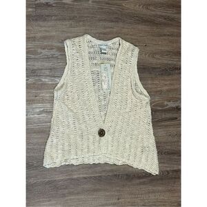 Nomadic Traders boho hippie crochet sweater vest shrug M tan new